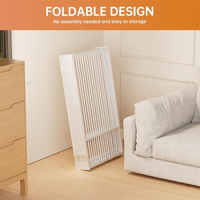 Full Metal Freestanding Dog Gate with Door, 36''Height Foldable Pet Dog Fence for Indoor & Outdoor, 6 Panels Extra Wide Free Standing TallDog Gates for Doorways,House,Stairs,Porch,Deck,Yard-PurrikoPets