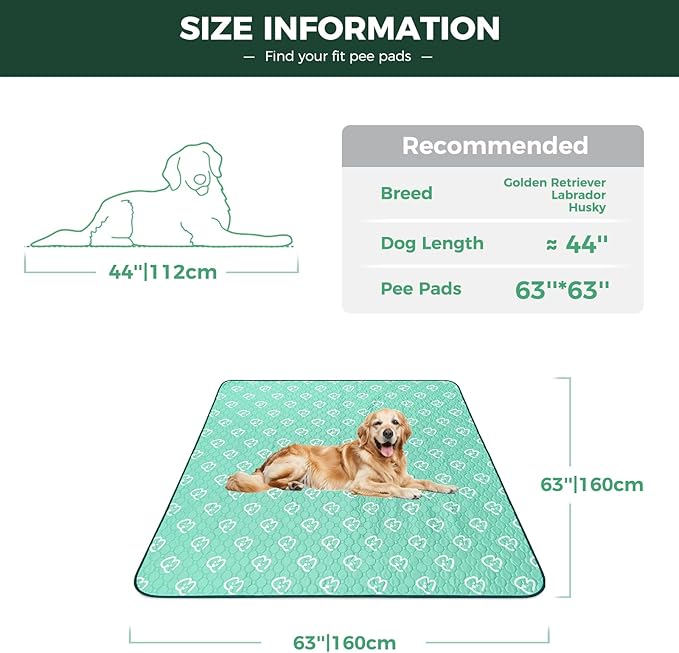 FXW Washable Pee Pads for Dogs, Puppy Pads with Super Absorbent, Specifically Designed for FXW Rollick/Homeplus 24inch 8 Panels Dog Playpen, 63" Square, Green, 1 Pack-PurrikoPets