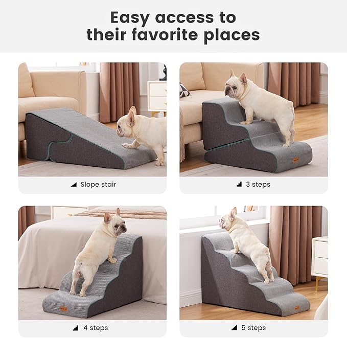 Gardner Pet Dog Stairs for Small Dogs 16.5" H, 2 in 1 Transformable 3-Step Pet Stairs and ramp, Dog Steps for Couch (13-20 in) with Durable Non-Slip Waterproof Cover and CertiPUR-US Certified Foam-PurrikoPets