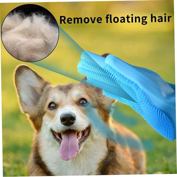 Dog Washing Gloves, Pet Grooming Gloves with Soft Brushes, Bathing and Massaging for Dogs and Cats, Silicone Heat Resistant Cleaning Gloves with High-Density Teeth (Blue)-PurrikoPets