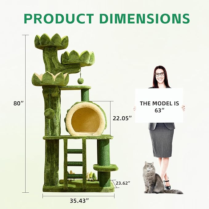 80.35'' Luxury Cat Tree for Indoor Cats, All-in-One Tall Flower Tower with Scratching Post, Multi-Level Heavy Duty Cat Tree for Indoor Cats, Solid Wood Cat Condo for Multi-Cat Families-PurrikoPets