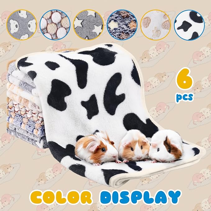 6 Pcs Guinea Pig Bedding Cage Liners Small Animal Flannel Blankets Sleep Mat Absorbent Reusable Pet Pee Bedding Pad Cover for Hamster Ferret Chinchilla Rabbit Hedgehog (16 x 24 Inch, Multi)-PurrikoPets