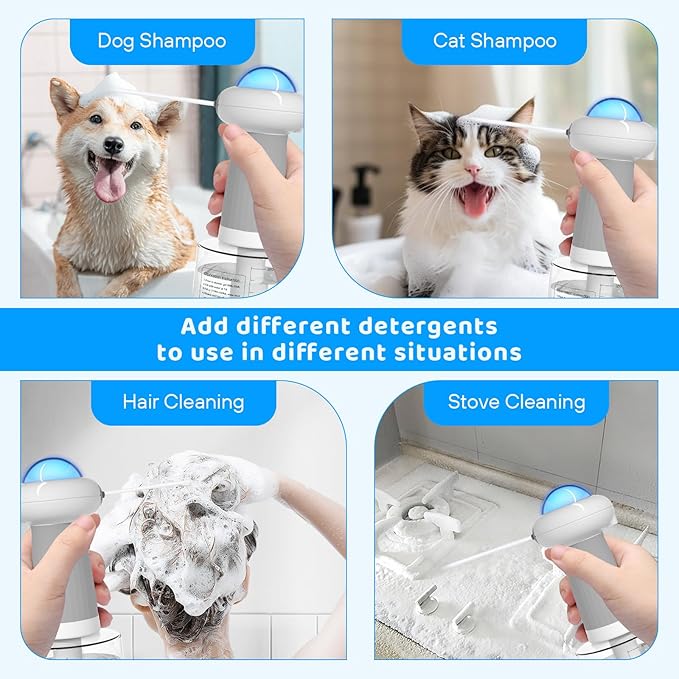 Dog Shampoo Dispenser, UFO Dog Shampoo Sprayer Electric Foaming Shampoo Dispenser for Dog and Cat Washing, for Bathtub, Kitchen Sink, Bathroom Cleaning, Grey-PurrikoPets
