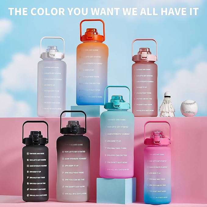 64oz,100oz,128oz Large Motivational Water Bottle with Time Marker, Leakproof & BPA Free Half Gallon Big Water Bottle with Straw Handle Tritan Frosted Water Jug for Gym,Fitness,Outdoor Sports-PurrikoPets