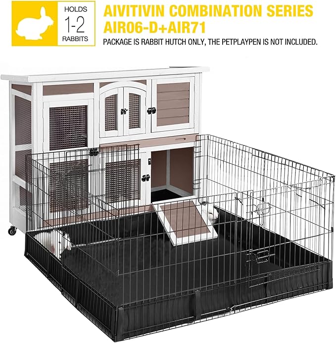 Aivituvin Rabbit Hutch Bunny Cage with Wheels Indoor Outdoor 47" Two Story Guinea Pig Cage with 2 Deep No Leak Tray-PurrikoPets