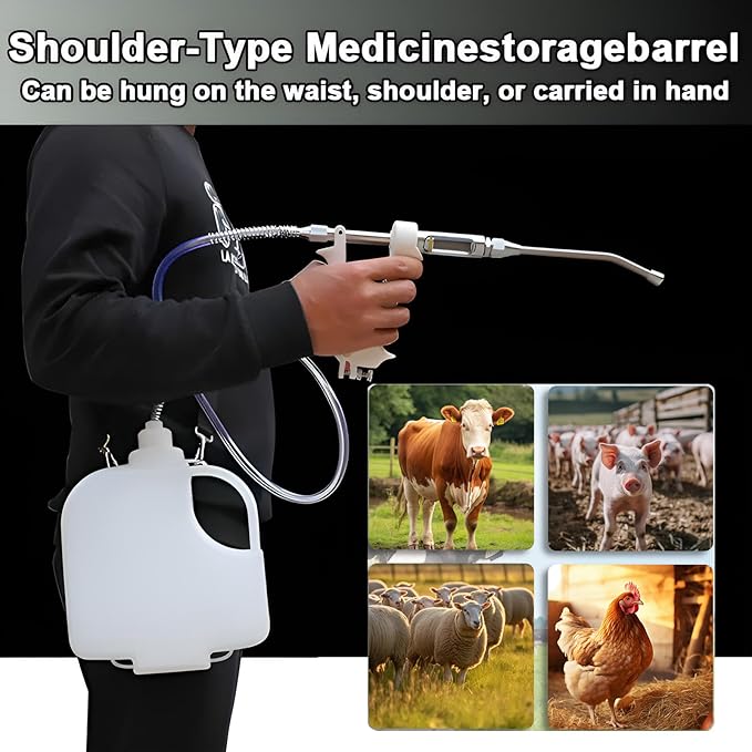 30ML Veterinary Metal Feeding Gun, Continuous Drench Gun Dosing Device Veterinary Adjustable Medicine Dispenser Husbandry Autonomous Feeding Tool, for Pig Cow, Sheep, Horse (White Color, 30ML+Kettle)-PurrikoPets