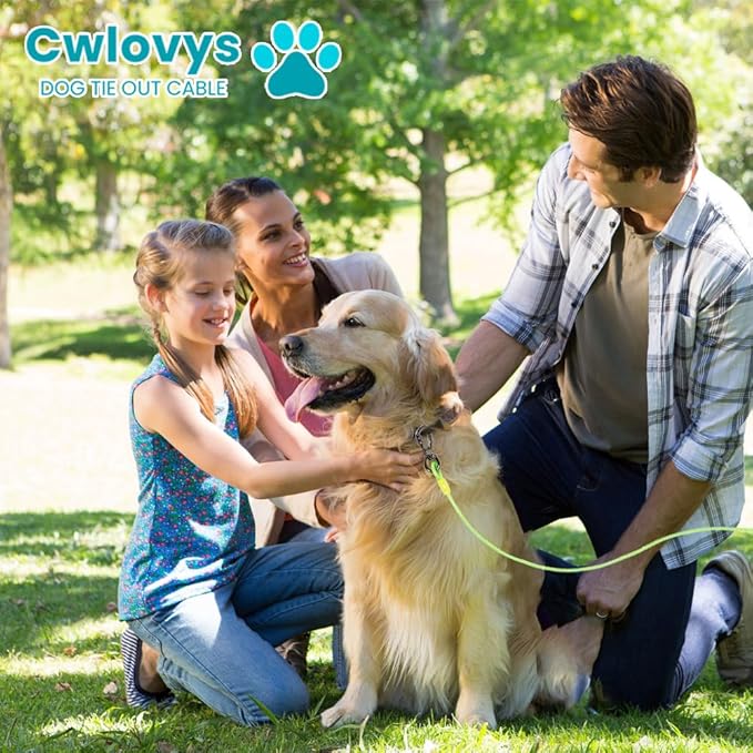 Dog tie Out Cable, 10/20/25/30/50/70/100 feet, Suitable for Dogs up to 350 pounds, Dog Cable with Swivel Buckle, Lightweight, Non-Winding, for Outdoor Camping, Yard Dog Cable (Green, 100FT)-PurrikoPets