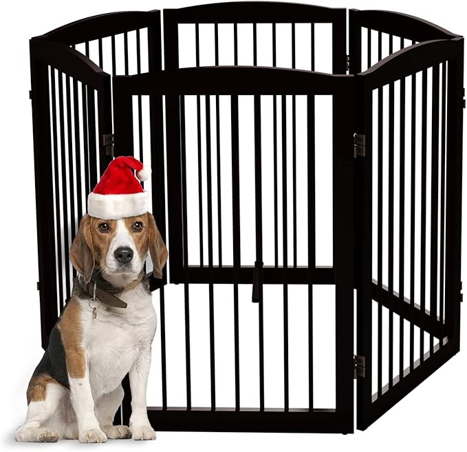 Freestanding Pet Gate for Dogs, Indoor Wooden Foldable Dog Gate for House, Extra Wide, Pet Fence for Stairs, Doorways, Halls, Support Feet Included, 120 Inch Wide, 6 Panels 32",Brown-PurrikoPets