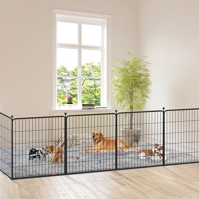 Dog Playpen 32 inch 10 Panels Indoor Dog Pen for Medium/Small Dogs Heavy Duty Metal Dog Fence Outdoor for Yard, Puppy Playpen with Door Portable Pet Fence for RV Camping Yard-PurrikoPets