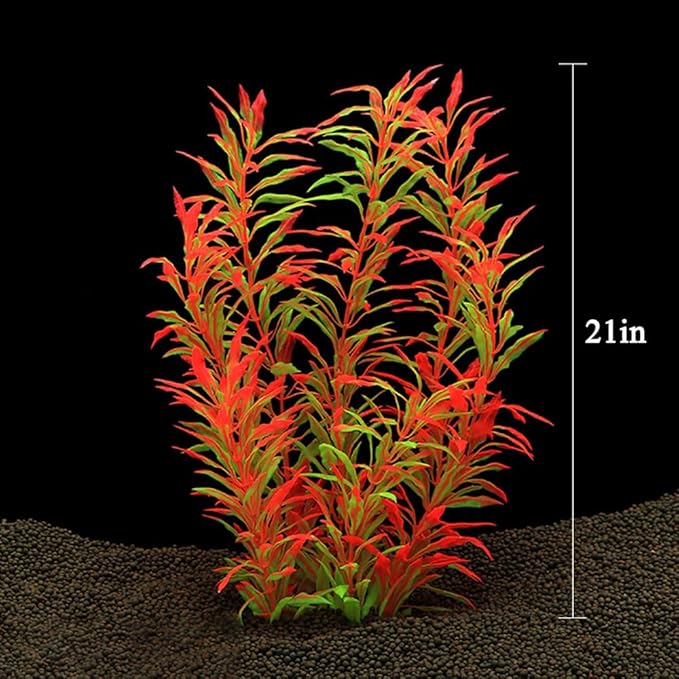 DSkoiph 2 pcs Aquarium Decor Plastic Plants Extra Large 21 Inches Artificial Fish Tank Plants Tall Fish Tank Decorations Artificial Green Water Plants (Wine)-PurrikoPets