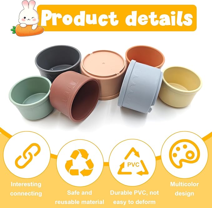 8 Pcs Stacking Cups for Small Animal Toys,Nesting Rabbit Toys of Different Sizes,Safe Plastic Colorful Nesting Toys for Bunny Guinea Pig Hiding Food and Playing-PurrikoPets