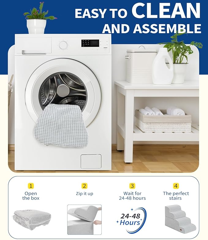 Dog Step for Bed, Dog Stair 4-Step 35D Pet Stair 19.7" H for High Bed or Sofa Non-Slip Balanced Pet Step Indoor, Light Grey-PurrikoPets