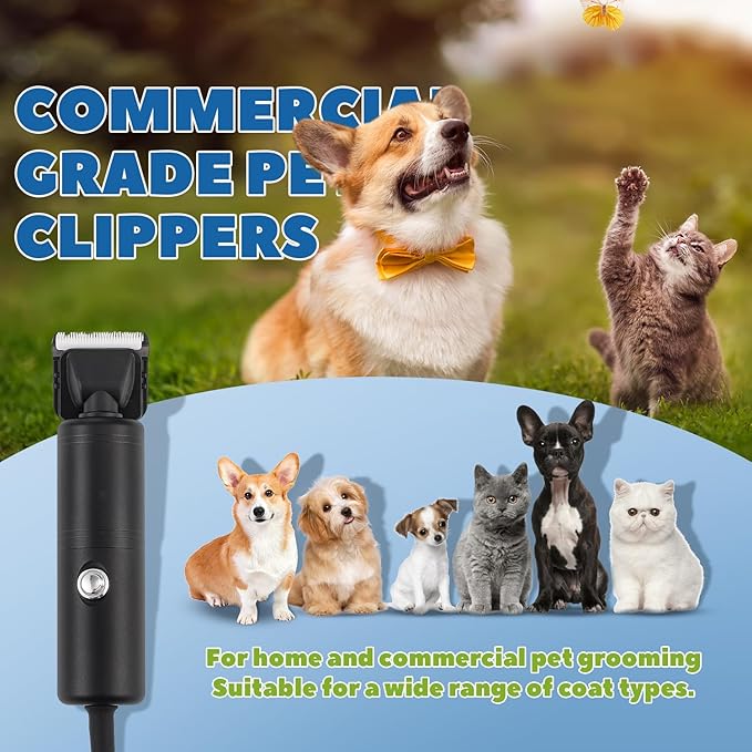 300W Pet Grooming Clippers (2000-6600rpm Stepless Speed Control, Heavy-Duty Commercial Grade, 13ft Power Cord, Low Noise< 50db, with Extra Blade) (300W Stepless Speed Control)-PurrikoPets