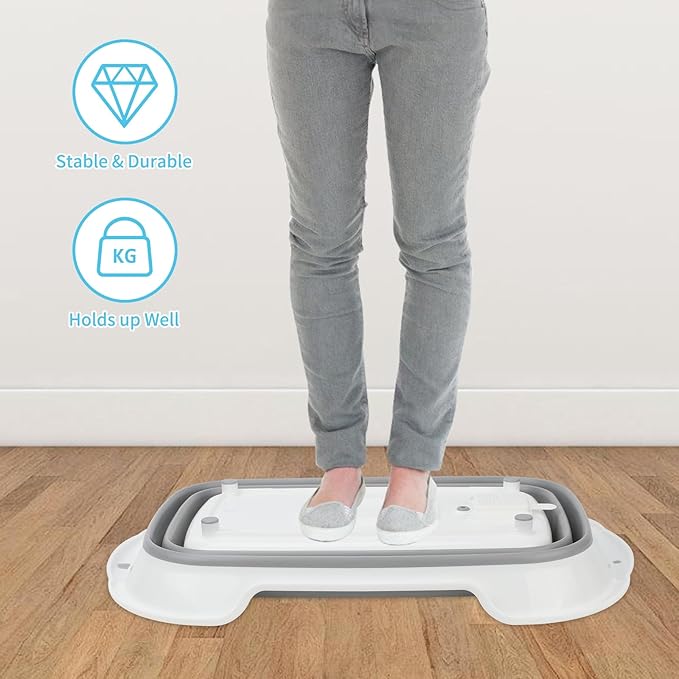 FHTONGE 7.13 Gal/27L Raised Collapsible Dog Bathtub with Drain Hair Catcher, Multifunctional Pet Washtub for Small to M Dog, Portable Puppy Tub Cat Shower Basin Laundry Basket Storage Organize Bucket-PurrikoPets