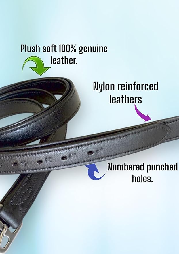 48" / 50" / 54" / 60" New 1" Super Soft English Stirrup Leathers Black/Havana (Black, 48")-PurrikoPets