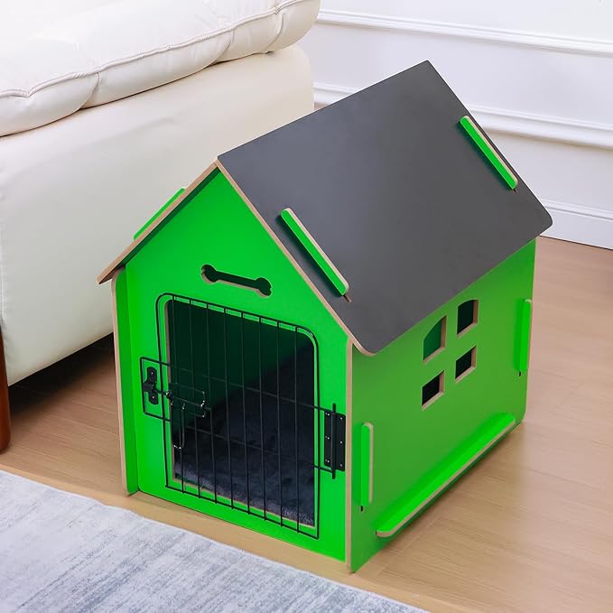 Dog House Indoor for Small Dogs or Cats, Cozy Wooden Design, Small Indoor Bed House, with Air Vents and Elevated Floor Warm Dog Cave (Green)-PurrikoPets