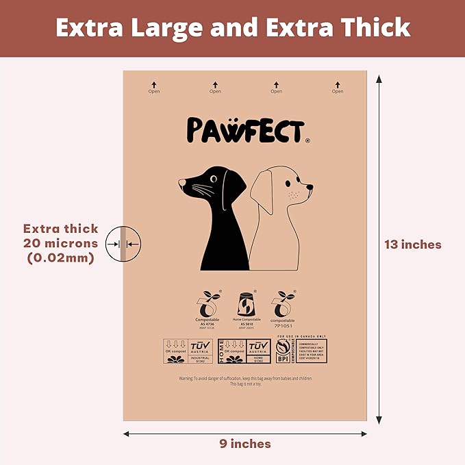 Pawfect Dog Poop Bags Rolls - Biodegradable Doggie Bags, Compostable Dog Waste Bags, BPI Certified Pet Waste Bags, Unscented, Large, Puppy Poo, Earth Friendly, Bolsas de Basura (240 counts)-PurrikoPets