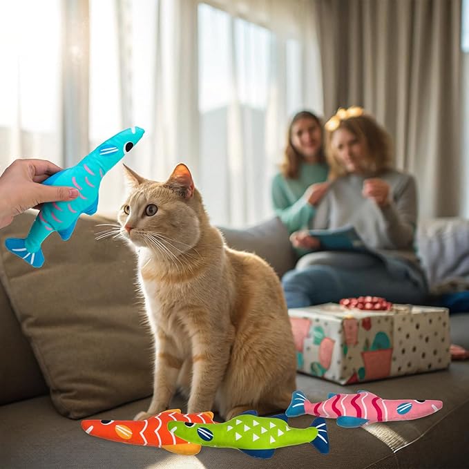 EXPAWLORER Catnip Cat Toys Fish,4 Pcs Durable Cat Kicker Toy with Natural Catnip Cotton,Interactive Bite Resistant Soft Pillow Filled for Indoor Cats Kitten Playing,Drives Bored Cats Crazy with Fun-PurrikoPets