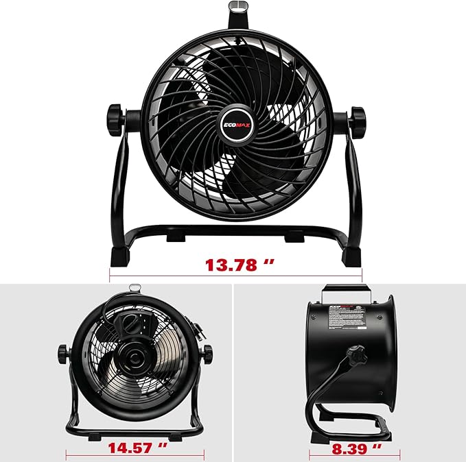 10-Inch High-Velocity Drum Air Circulator Fan, Heavy-Duty Shop Fan with 3-Speed & 360° Tilting Floor Fan for Warehouse, Industrial, Workshop-PurrikoPets