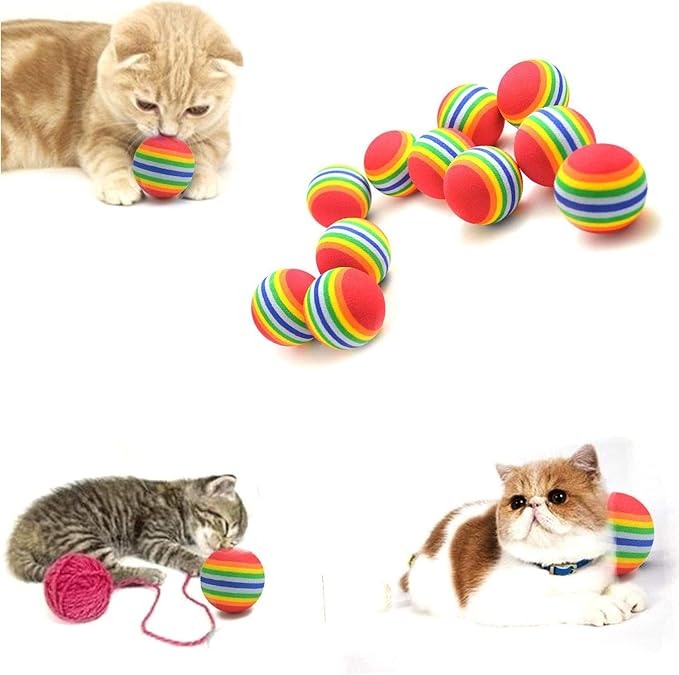 12 Pack Rainbow Cat Toy Balls Soft EVA Foam Interactive Indoor Kittens Favorite Toys 1.38" Dia. Small Dogs Puppies Toy Balls Bulk Activity Chase Quiet Play Sponge Ball-PurrikoPets
