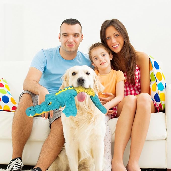 Dog Toys Cute Alligator Dog Toy Tough Plush Puppy Toy for Playtime, Training & Tug of War- Interactive Squeaky & Crinkle Chew Toy for Small to Large Dogs-PurrikoPets