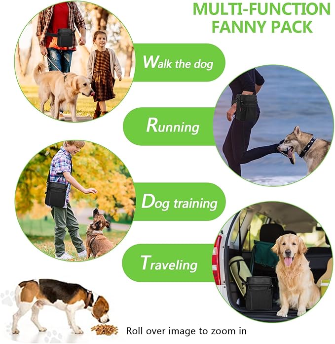 Dog Treat Pouch with Magnetic Closure, Treat Pouches for Pet Training, Large Dog Treat Training Pouch and Dog Clicker, Dog Training Treat Pouch Built-in Poop Bag Dispenser, Hands-Free Snack-PurrikoPets