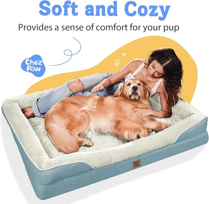 Washable Orthopedic Large Dog Bed - Dog Beds Large Sized Dogs with Removable Cover Waterproof Orthopedic XL Pet Bed with Bolster-PurrikoPets