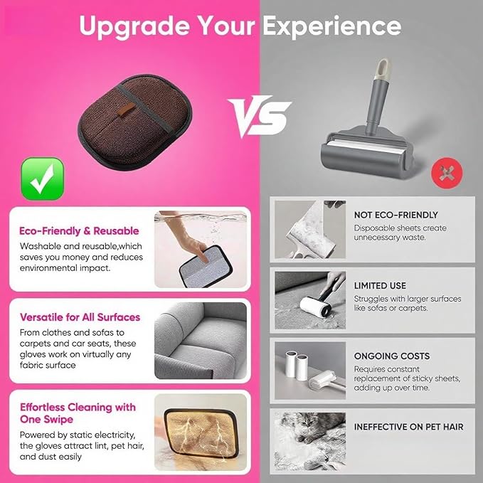 2Pcs Pet Hair Removal Gloves for Dogs and Cats, 2025 Upgraded Electrostatic Magic Hair Remover Glove,Reusable for Couch, Car Seat, Clothing, Carpet, Furniture & Bed Sheets(Brown)-PurrikoPets