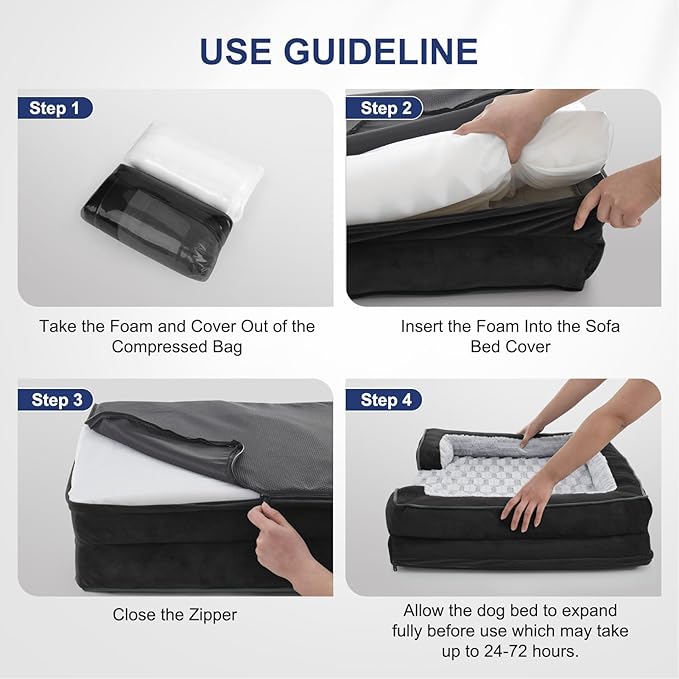 FURTIME Orthopedic Dog Bed for Extra Large Dogs - XL Plus Waterproof Dog Sofa Beds, Supportive Foam Pet Couch Bed with Removable Washable Cover, Waterproof Lining and Nonskid Bottom, Black-PurrikoPets