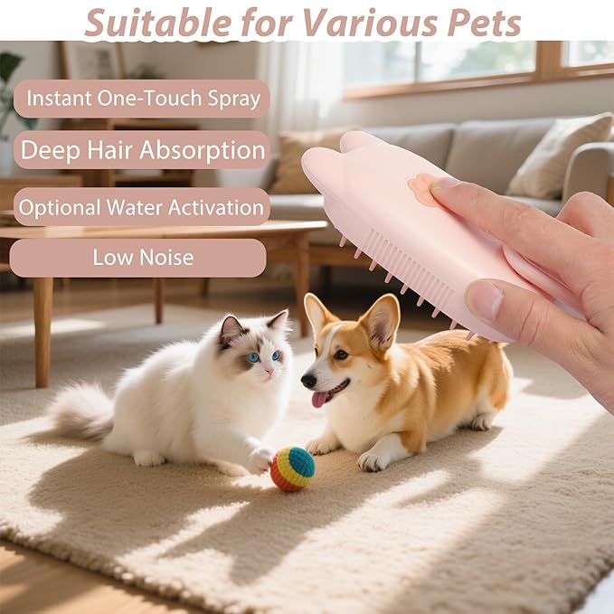 4 in 1 Cat Steam Brush Rechargeable Anti-Static Pet Spray Hair Removal Comb for Shedding and Grooming Multi-functional Pet Massage Brushes for Cats Dogs Small Animals-PurrikoPets