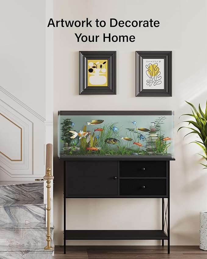 Fish Tank Stand 40 Gallon: Sturdy Aquarium Stand with Accessories Storage - Metal Tank Stands Table for 40-50 Gallon Reptile Breeder Turtle Terrarium - 36.6"x18.8" Weight Capacity 660 lbs-PurrikoPets