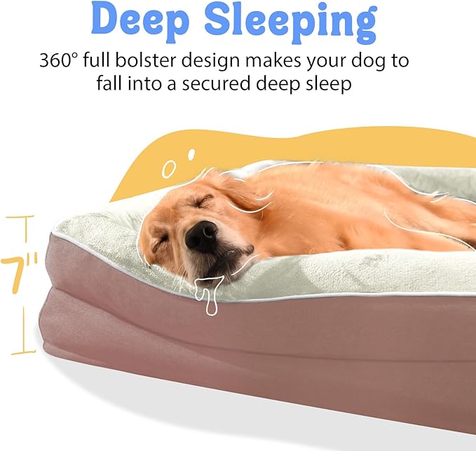 Orthopedic Washable Large Dog Bed - Dog Beds Large Sized Dogs with Removable Cover Waterproof Orthopedic Pet Bed XL Dogs Beds with Bolster-PurrikoPets