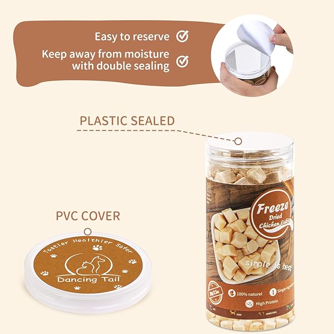 Freeze Dried Raw Cat and Dog Treats, Healthy Limited Ingredient Chicken Cube Weight Control Traing Treats for Small Dogs Cats (Chicken)-PurrikoPets