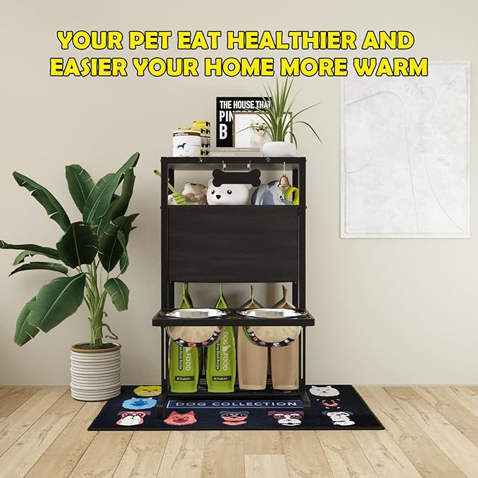 Elevated Dog Bowls, Height Adjustable Raised Dog Bowl Stand (4.5'' to 12''), Organizer Bowl Holder for Large Medium Dogs-PurrikoPets