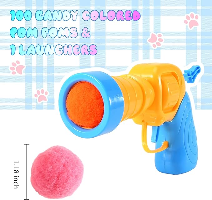 21Pcs Cat Ball Toy Launcher - Includes 20 Colorful Plush Cat Balls and Exciting Launcher Set,Funny Interactive Cat Toys for Bored Indoor Adult Cats, Cute Kitten Kitty Toys-PurrikoPets