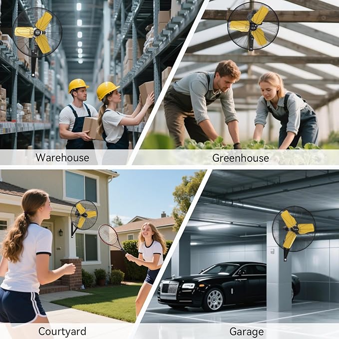 8800 CFM 24" Outdoor Commercial Wall Fan Oscillating, IP44 Waterproof Wall Mount Fan, Heavy Duty, 3 Speed, Adjustable Tilt for Factory, Warehouse, Garage, ETL Listed-PurrikoPets