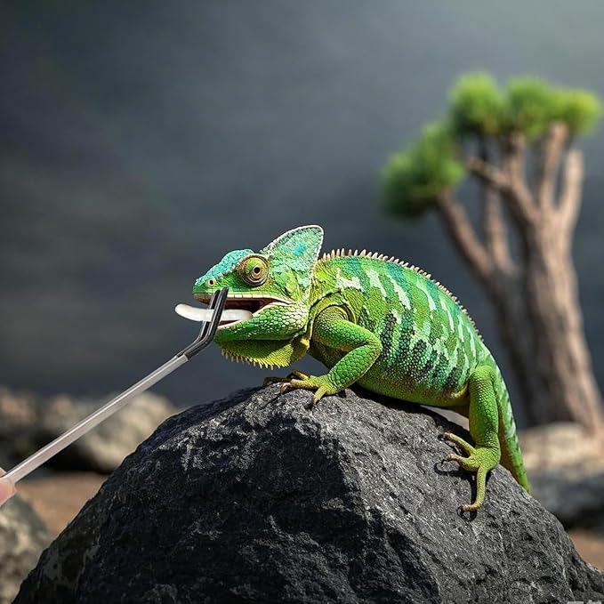 5 Pcs Reptile Feeding Tools Set with Silicone Tips - Extra Long Straight&Curved Tongs, Spoons, Scissors - Stainless Steel Terrarium Feeder Kit for Bearded Dragons, Lizards, Snake, Spiders, Aquarium-PurrikoPets