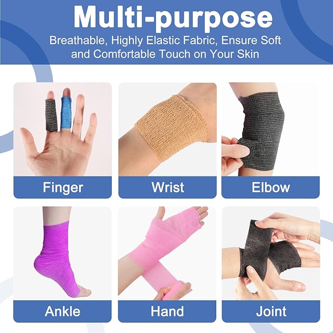 24 Pack 2 Inch x 5 Yards Self Adhesive Bandage Wrap, Elastic Cohesive Wrap 2 inch Vet Wrap Bandage Tape, Purple Grip Tape for Athletic, Sports, First Aid Medical, Wrist, Ankle Sprains-PurrikoPets