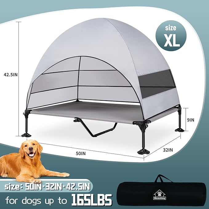 Elevated Outdoor Dog Bed with Canopy & Adjustable Feet - Larger Shade for Camping, Backyard & Patio-PurrikoPets