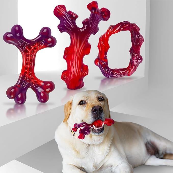 3 Pack Indestructible Dog Chew Bones for Aggressive Chewers - Heavy Duty Long Lasting Chew Toys for Large Dogs, Nylon Teeth Cleaning Toys-PurrikoPets