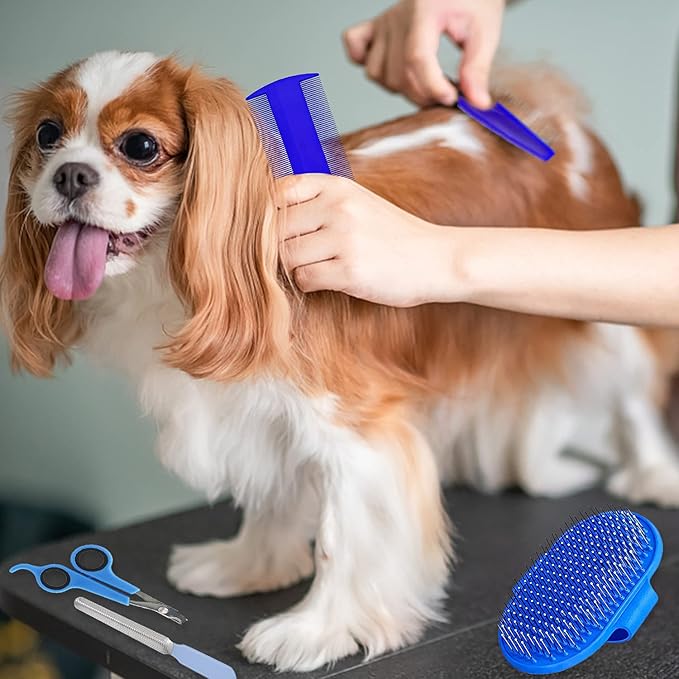 7-Piece Small Pet Grooming Kit with Brush, Nail Clippers, and Adjustable Strap for Rabbits, Hamsters, Guinea Pigs (Blue)-PurrikoPets