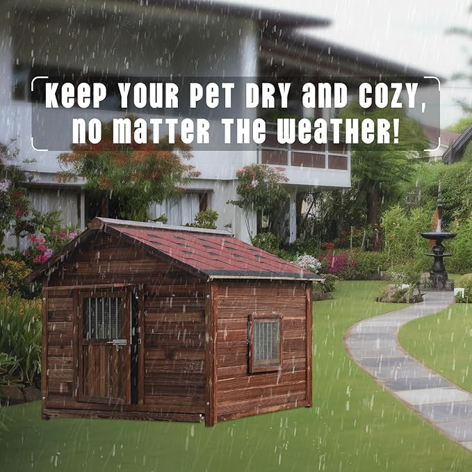 Extra Large Dog House Outdoor Made of Solid Pine Wood, Warm Doghouse, Dog House with Elevated Floor for Medium Dogs, (Wood, L)-PurrikoPets