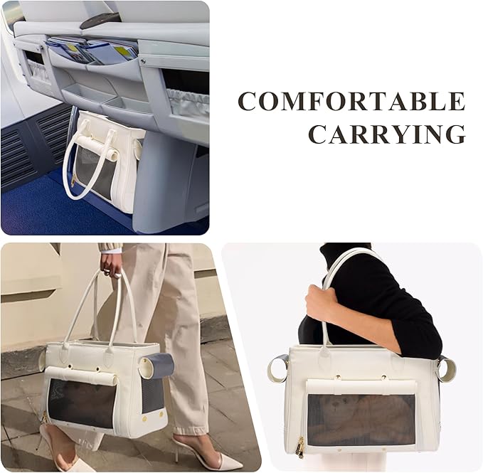 Fashion Pet Carrier Purse for Small Cat and Dog, Luxury Pu Soft-Sided Tote Bag with Large Pockets for Dogs and Puppies (White, 15.8" L x 7.5" W x 11.8" H)-PurrikoPets