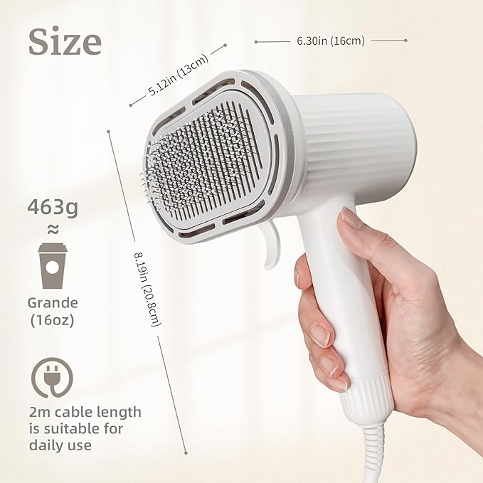 Dog Hair Dryer, Professional 2-in-1 Pet Hair Dryer & Grooming Brush with Removable Comb, Adjustable Temperature/Speed, Portable Dryer for Dogs and Cats-PurrikoPets