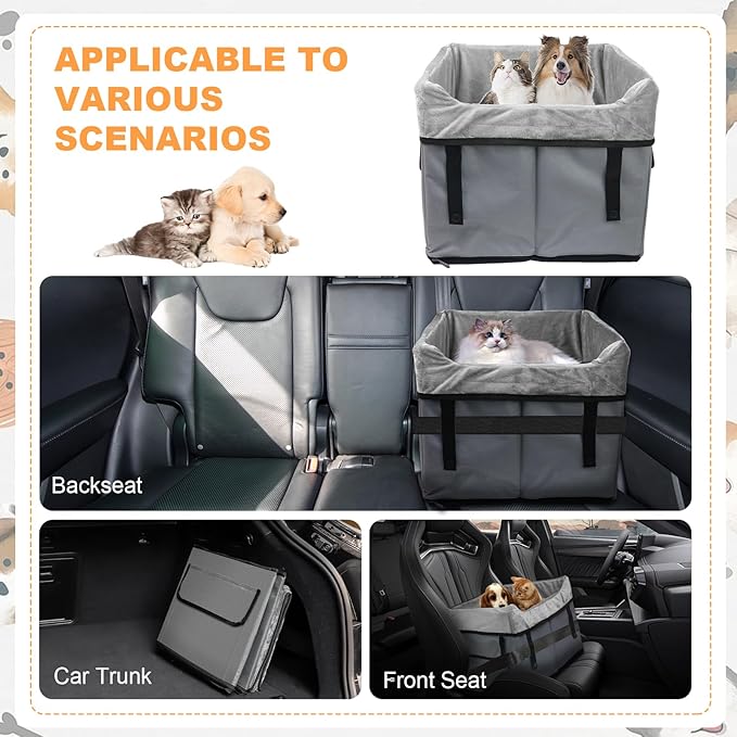 Eunice Small Dog Car Seat, 15.5 in (L) X 14.6 in (W) X 13 in (H) Washable Detachable and Portable Dog Booster Car Seat with Clip-on Safety Leash, Puppy Car Seats Storable Bottom Layer - Up to 25 lbs-PurrikoPets