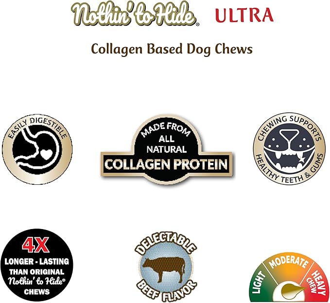 Fieldcrest Farms Nothin' to Hide 3 inch Ultra Knotted Bone Treats - Natural Rawhide Alternative Treats for Dogs, Collagen Based Snack for Heavy Chewers up to 15lbs - Beef Flavor, 12 Pack-PurrikoPets