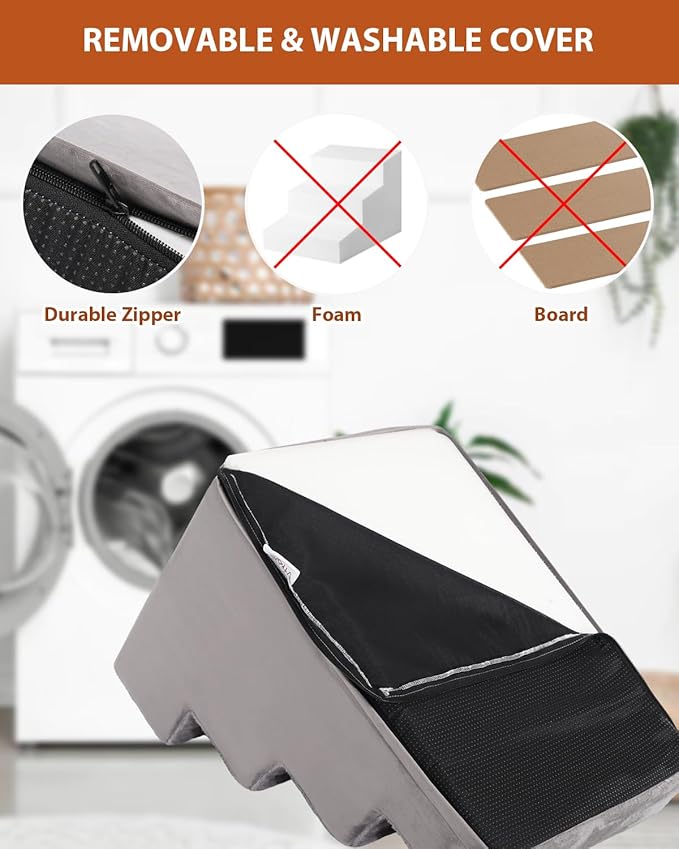 Dog Stairs for Small Dogs,13" 3-Step Pet Stairs for Couches,Dog Steps with Non-Slip Bottom and Removable Cover Indoor Outdoor,Grey-PurrikoPets