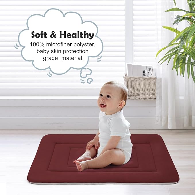 JoicyCo Dog Bed Soft Dog Crate Bed Pad Mat, 36 in Non Slip Bottom Washable Dog Beds for Medium and Large Dogs, Pet Bed Mattress Kennel Pad, Dark Red-PurrikoPets