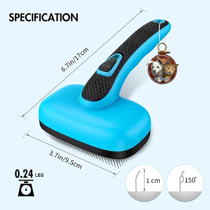 Dog Self Cleaning Slicker Brush for Shedding, Ideal for Short Long Haired Dogs, Including Cat. Removes Loose Fur, Undercoat, Mats, Tangled Hair. Suit for Large Medium Small Animal. Blue-PurrikoPets