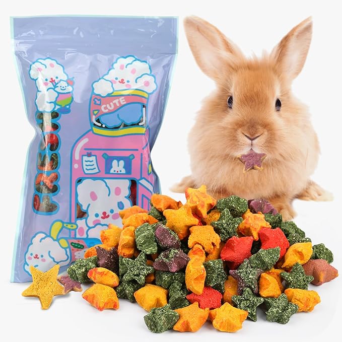 Rabbit Treats, Healthy Bunny Treats Natural Mini Star Shaped Snacks Treats for Pet Rabbits and Small Animals Molar Toys Guinea Pig Hamster Chinchilla Gerbil-PurrikoPets